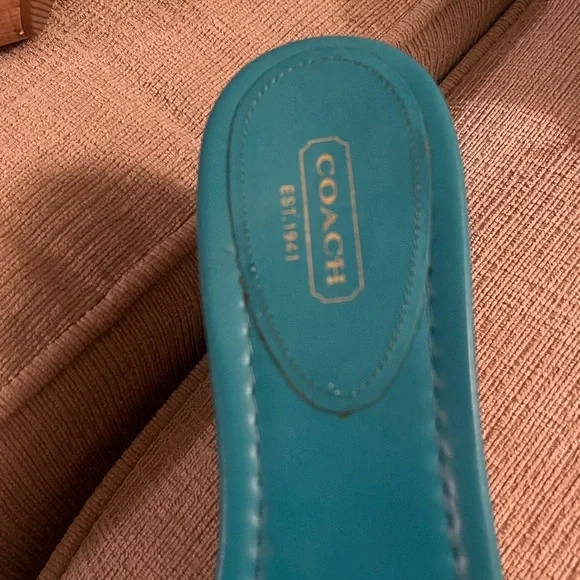 Coach Turquoise Wedge Sandals with Silver Logo - Picture 4 of 6